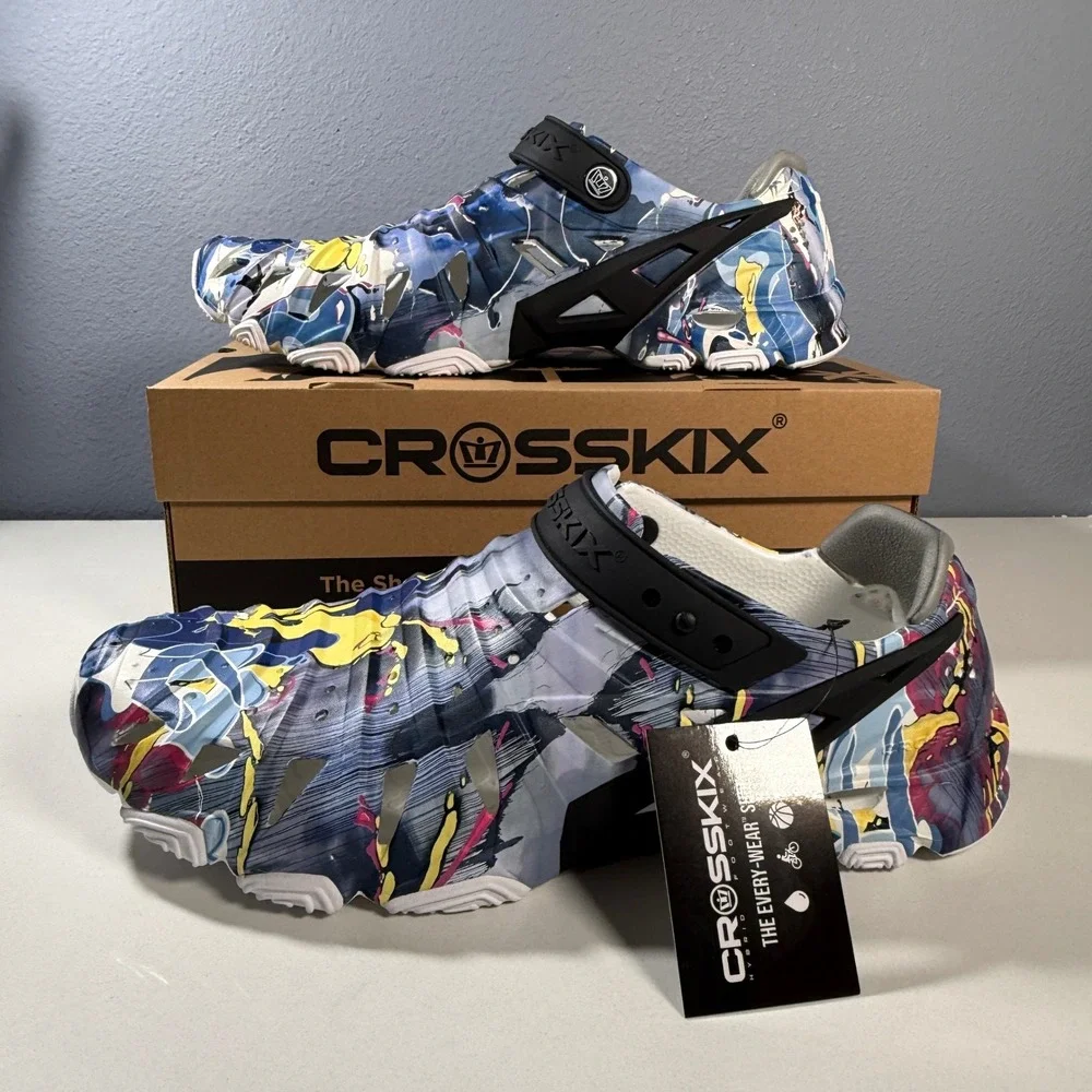 Crosskix Hybrid Shoes Mens Blue Graffiti New‎ Water Every-Wear Clogs Unisex 14